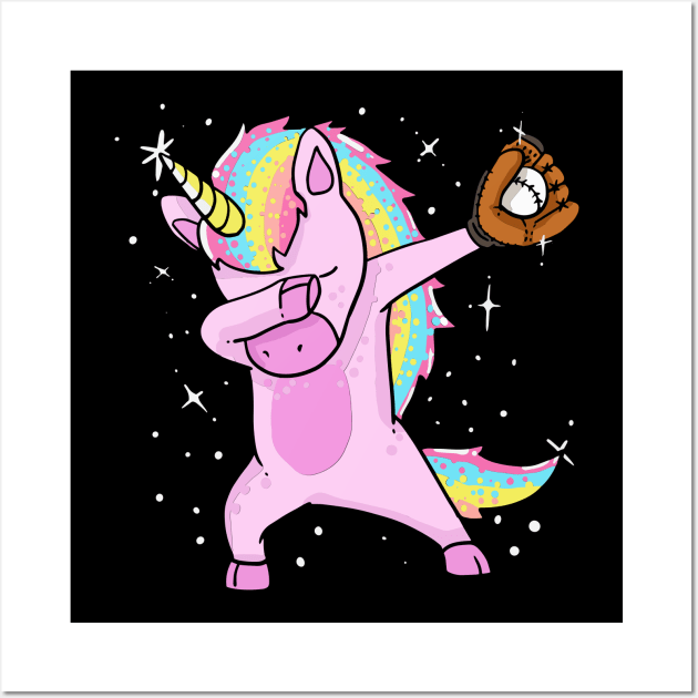 Dabbing Unicorn Catching a Baseball - Softball Humorous Dab Gift Shirt Wall Art by Shirtbubble